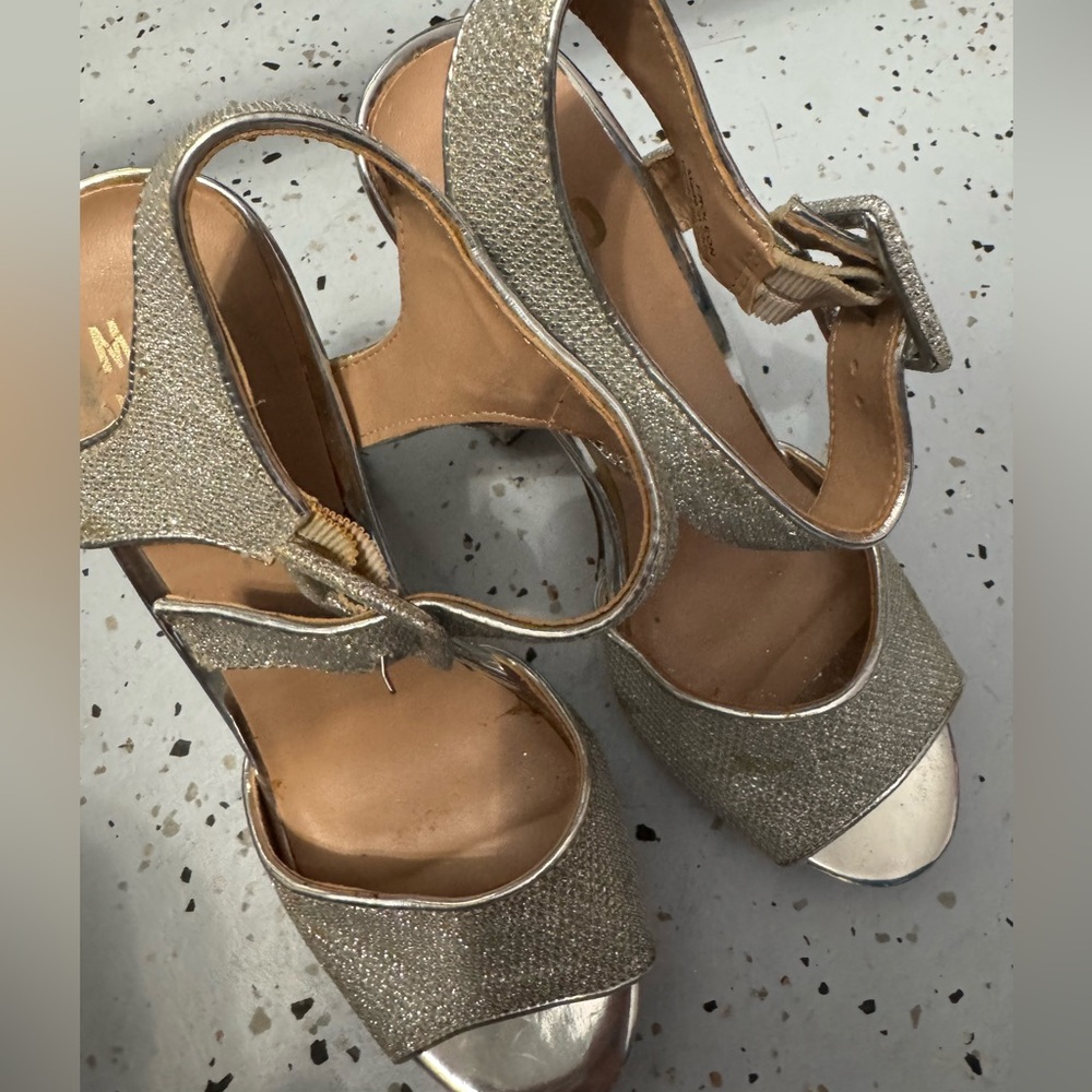 Silver Glitter Open-Toe Heels